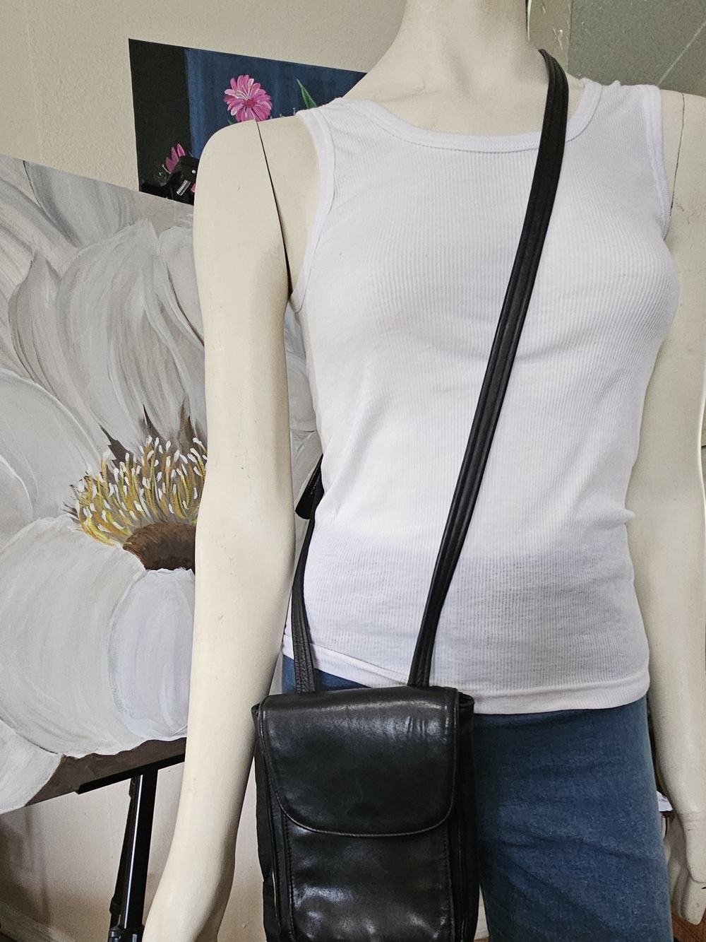 Tignanello Black Leather Crossbody/Wallet Bag